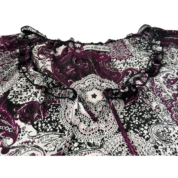 SIGNATURE BY LARRY LEVINE PULL-OVER SCOOP NECK BLOUSE, WOMENS, L, BURGUNDY BLACK - Picture 3 of 12